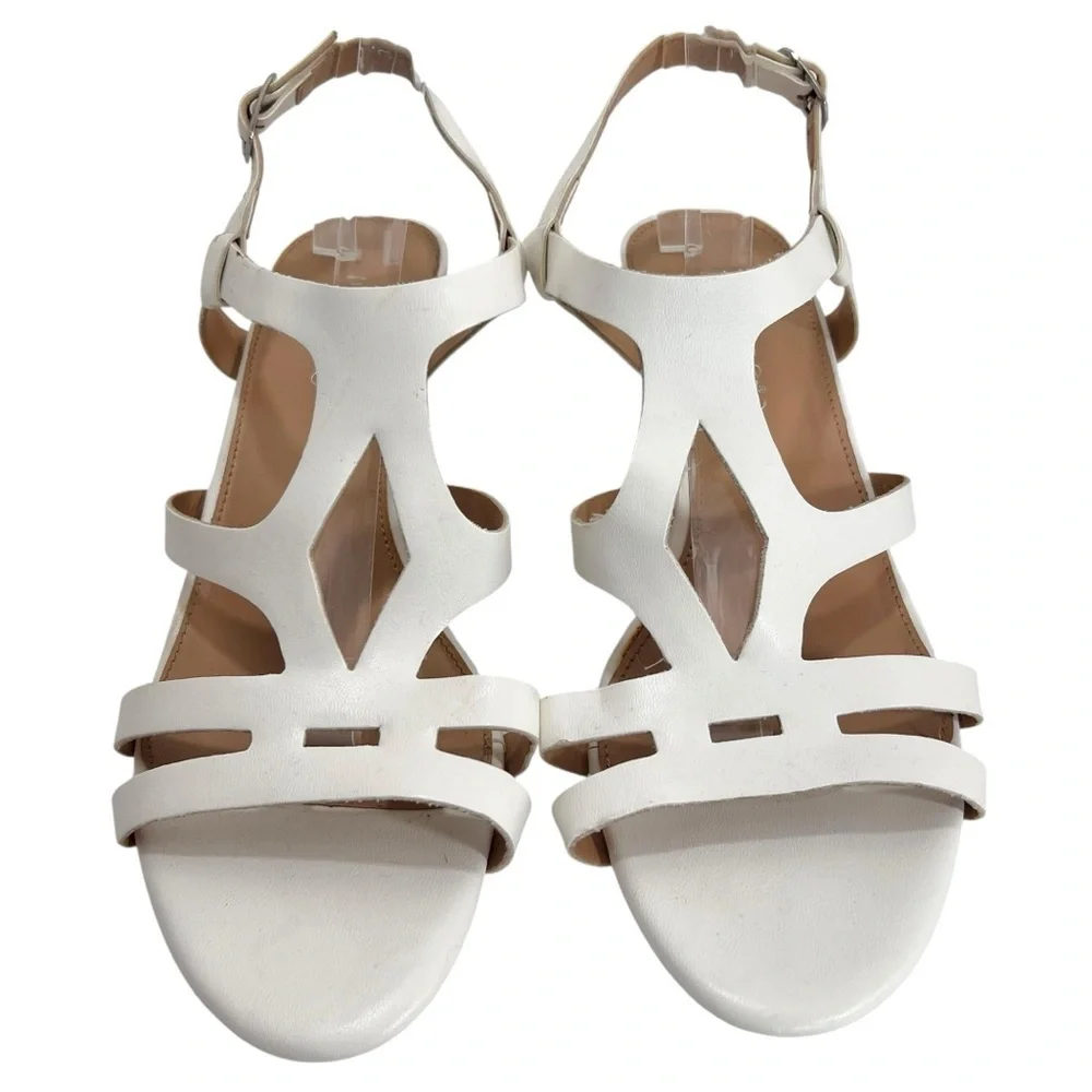 Pesaro “Gina” White Strappy Wedge Sandals